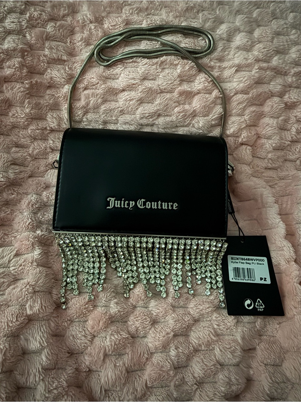 Juicy Couture - UK Edition - Kylie Flap Bag - BLACK - Rhinestone Accent Strings! - Picture 3 of 15
